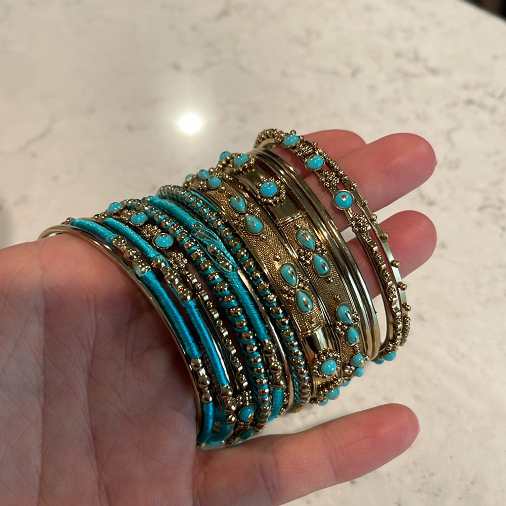 Turquoise and Gold-Plated Bangle Set